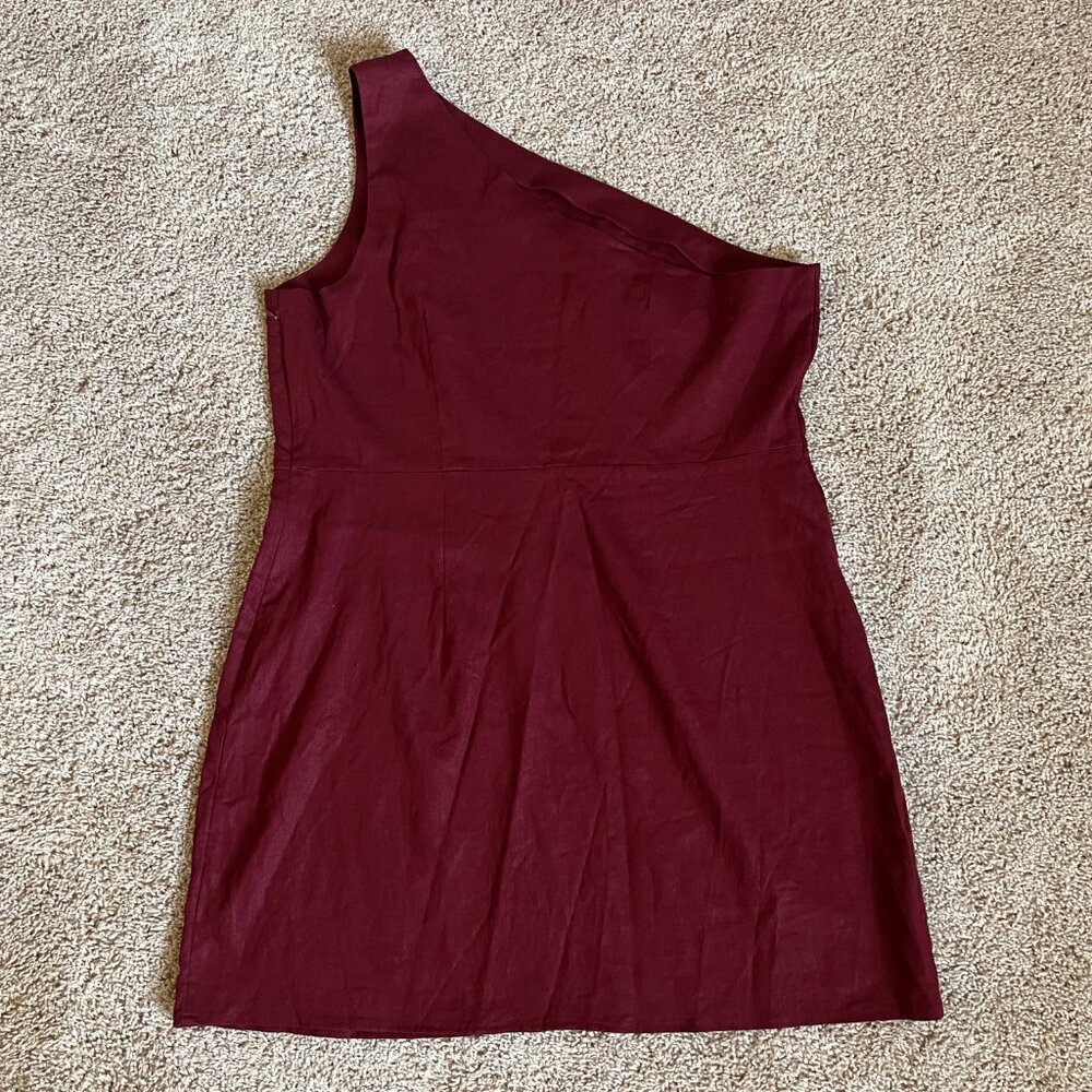 a new day Dress Womens XXL Red Linen Blend One Shoulder Lined Mini Summer Beach